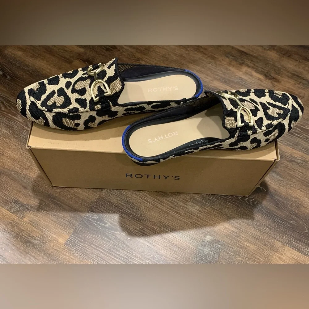 Rothy's Black and Cream Leopard Mules - Picture 3 of 5